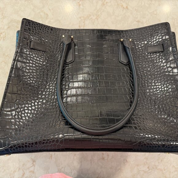 EUC Authentic Michael Kors Black Leather/ Suede / Croc Embossed Hamilton Tote - Picture 5 of 10